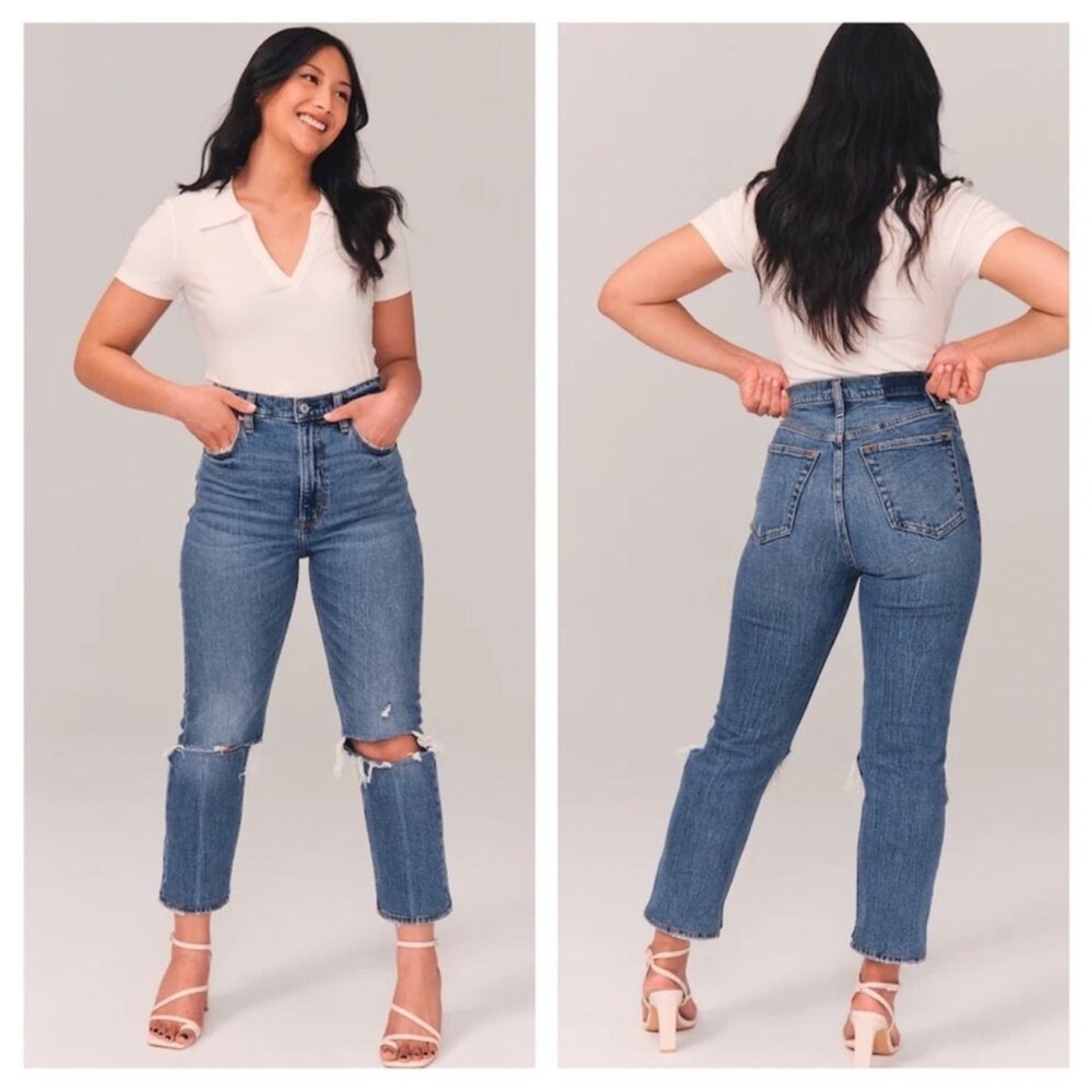 ABERCROMBIE & FITCH | Ultra High Rise Ankle
Straight Distressed Jeans Size 27/4